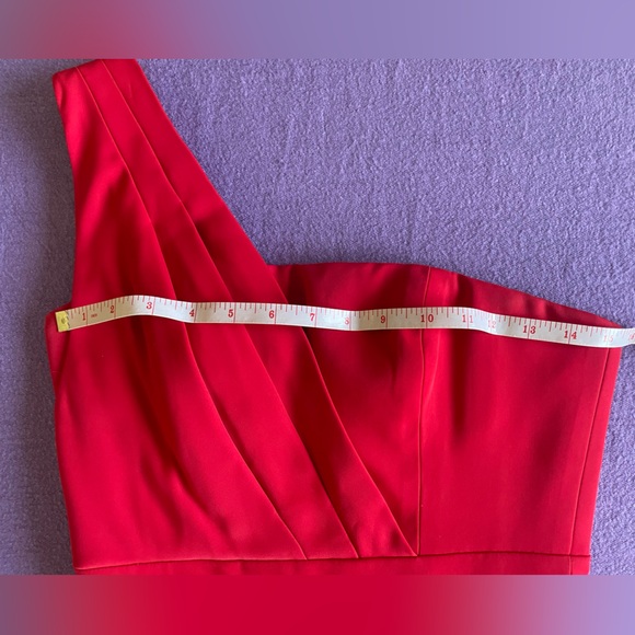 BCBGMAXAZRIA Red One Shoulder Pleated Sheath Dress Ruffle Drape Size 0 - Picture 7 of 10